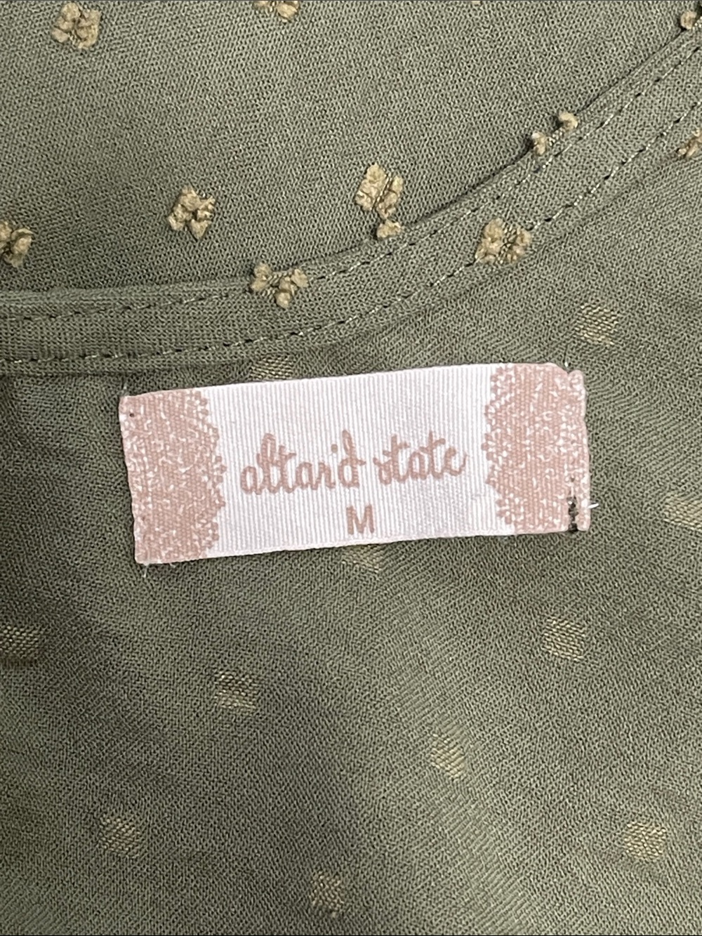 Altar’d State Swiss Dot Tie Front CropTop Bell Sleeve olive green Y2K babydoll M - Picture 6 of 16